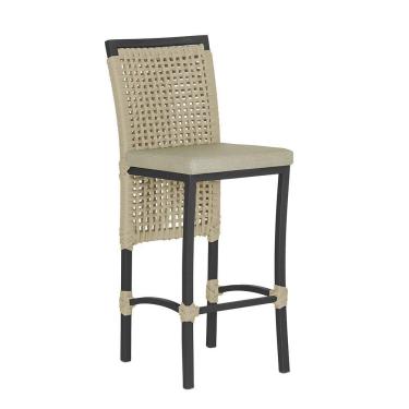 Imagem de Banqueta Em Alumínio Roma Preta Corda Náutica Tecido 7 Rami