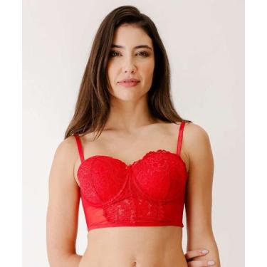 Imagem de Sutiã Bra Top Renda Recorte Tule Marisa-27027, Vermelho, 44