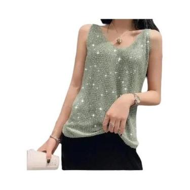 Imagem de Top Cropped Feminino De Verão Em Seda Gelada Com Decote V E Sem Mangas