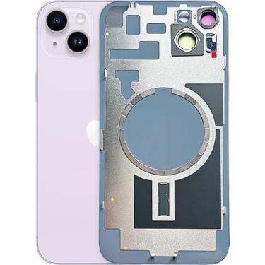Imagem de ABUSVEX Capa de vidro traseira original para substituição da porta da bateria e fita impermeável, moldura de câmera pré-instalada para iPhone 14, ferramenta de reparo de todas as operadoras 14 (Roxo)