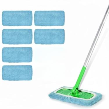 Imagem de Almofadas de esfregão de microfibra – Pacote com 6 refis laváveis reutilizáveis para limpeza de piso molhado e seco - Serve na maioria dos esfregões padrão - Almofadas de limpeza doméstica azul lago
