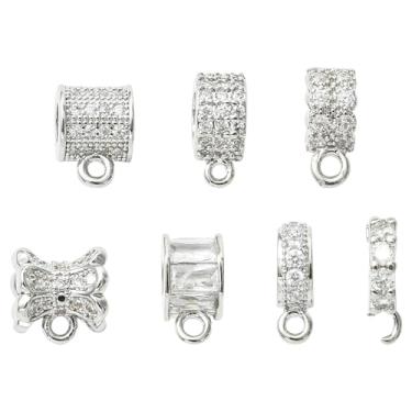 Imagem de LiQunSweet 7 peças, 7 estilos, cor platina, latão, zircônia cúbica, tubo, conectores, contas, gancho, espaçador, contas soltas para joias DIY, colar, pulseira, brincos, chaveiros, artesanato