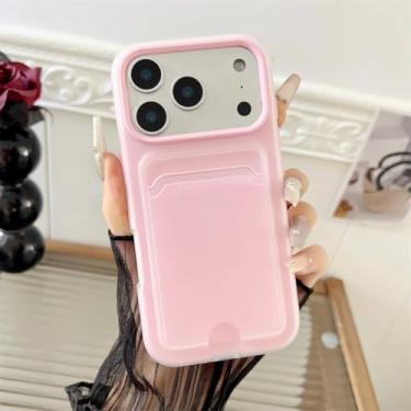 Imagem de Capa transparente fosca com compartimento para cartões e fotos para iPhone 17 16 15 14 13 12 11 Pro Max Plus, em TPU e PC, resistente a impactos (para iPhone 15 Plus/Rosa Claro)