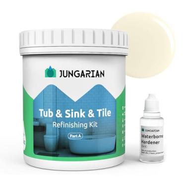 Imagem de Jungarian Kit de retoque de banheira e azulejo 1000 ml, tinta de bancada de baixo odor, tinta de pia de chuveiro para banheiro e cozinha, creme semibrilho de 50 a 55 m²