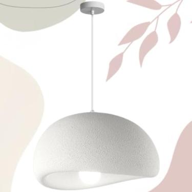 Imagem de Gimpo, Lustre Pendente 50cm Luminária Japonesa Wabi-Sabi Orgânico Cogumelo Concreto Gimpo LTJ50-BRANCO-A