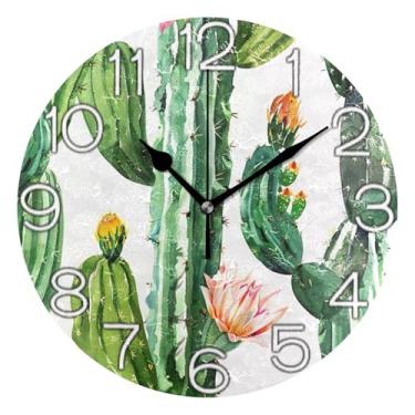 Imagem de GAIGEO Relógio de parede analógico colorido com flores de cacto verde decorativo relógio de cozinha rústico funky alimentado por bateria, decoração de parede moderna para sala de estar, 25 cm