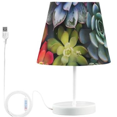 Imagem de TSENQUE Candeeiro de mesa de cabeceira personalizado com estampa animal, lâmpadas de cabeceira USB para mesa de cabeceira, lâmpadas LED reguláveis, exclusivas, decoração de quarto de crianças, plantas