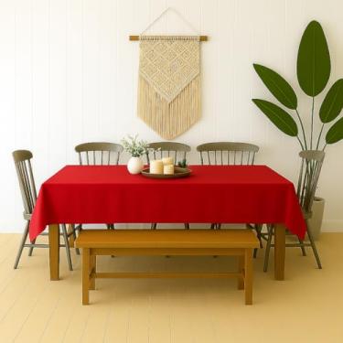 Imagem de Toalha de Mesa Linho Rústico Texturizada – 4 6 8 e 10 Lugares – Decoração de Sala e Jantar (Vermelho,2,50m (8 lugares))