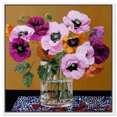 Imagem de Vaso de vidro II impressão em tela floral decoração de parede por Art Remedy, moldura branca, 12 x 12