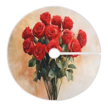 Imagem de Blueangle Saia de árvore de rosa vermelha de 90 cm - decoração de árvore de férias de poliéster macio e resistente a rugas (156)