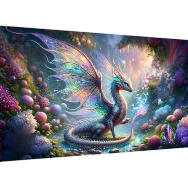 Imagem de Zythron Arte de diamante grande, kits de arte de diamante de dragão para adultos iniciantes, pintura de diamante de paisagem de dragão grande 5D faça você mesmo, pintura artística de cristal de pedra