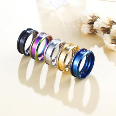 Imagem de 5 alianças de aço inoxidável caneladas para mulheres e homens, ouro, prata, preto, azul, colorido, moderno, anéis de casamento, não manchados, tamanho 9/10/11, anéis de compromisso, 8 mm de largura