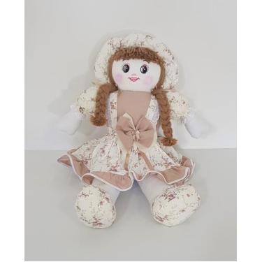 Imagem de Boneca De Pano Tamara Pelúcia Tecido Rosê Nude Floral 56cm  - Polybaby