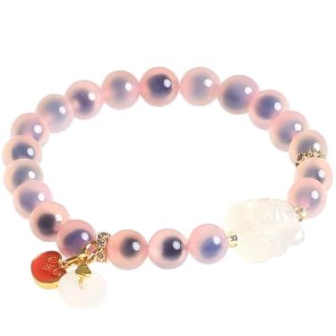 Imagem de Moslovstar Pulseira elástica de ágata colorida, coração doce, Feng Shui, pulseira de riqueza com equilíbrio de chacras da Fera da Sorte, pulseira de quartzo para mulheres, 8 mm, Cristal, Sem Pedra