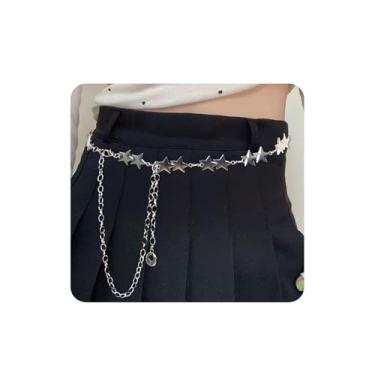 Imagem de Cinto de corrente de estrela prateada para vestidos jeans, calças, saias, correntes de corrente de estrela Y2k, correntes de barriga punk para mulheres, cintos longos com borla, correntes ajustáveis