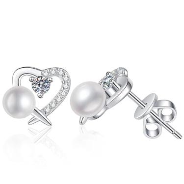 Imagem de Rostisla Brincos de pérola de diamante Moissani cor D S925 pura prata doce design em forma de coração elegante temperamento 0,2 quilates