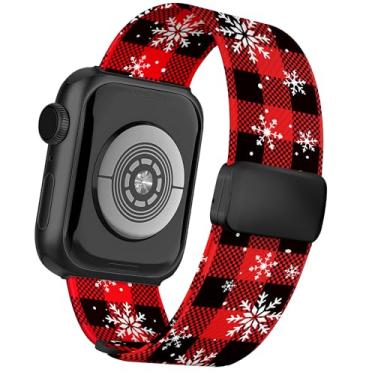 Imagem de Melyis Pulseira magnética de nylon de Natal serve para Apple Watch séries 11 10 9 8 7 6 5 4 mm e 49 mm, pulseira esportiva para Apple Watch séries 11 10 9 8 7 6 5 4 SE Ultra, vermelha e preta