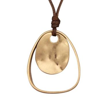 Imagem de JAOYU Colar Boho feminino com pingente grande, gargantilha longa, de couro, dourado, vintage, joias modernas, Couro sintético, Sem Pedra Preciosa