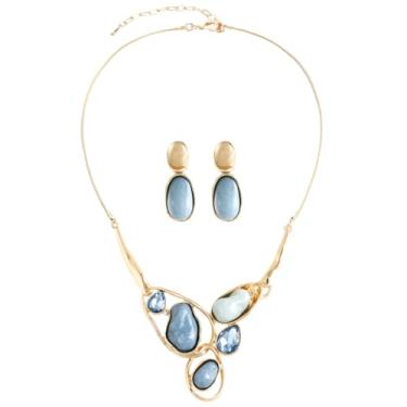 Imagem de Mycitta Conjunto de joias grossas oceano azul concha gargantilha conjunto de brincos para mulheres colar de pérola colar para festa baile concurso verão moda joias exclusivo presente de aniversário