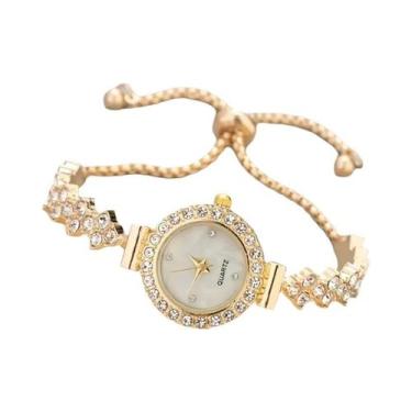 Imagem de Relógio De Quartzo Feminino Elegante Dourado Com Pulseira Luxuosa Deco