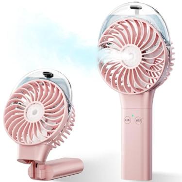 Imagem de Ventilador de nebulização portátil portátil atualizado 2026 - Mini ventilador pessoal dobrável de 180°, resfriamento 13H, 3 velocidades e 2 modos de pulverizador de água, essencial para viagens, praia