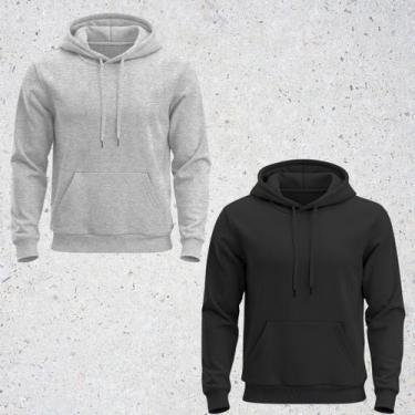 Imagem de Kit 2 Blusa de Frio Moletom Unissex Lisa Casaco canguru Inverno Com Ca