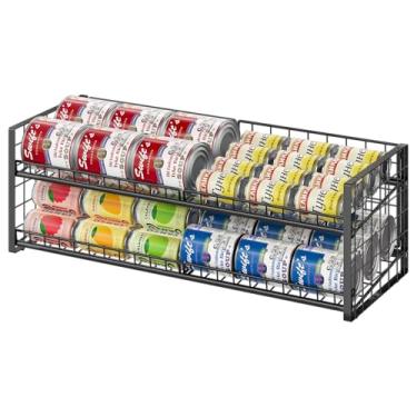 Imagem de Organizador de lata empilhável de 2 camadas para despensa, suporte de lata estendido com camada ajustável de ângulo para organizador e armazenamento de prateleira de despensa, pode ser usado para