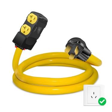 Imagem de LAZMUMI Adaptador de 50 Amp para 20 Amp 110V, compatível com NEMA 10-50P a 4x 5-20R/15R com disjuntor de 20 Amp, soldador/fogão/fogão/forno macho 125/250V mais velho a gás 110/125V adaptador de