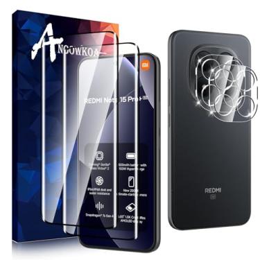 Imagem de Anoowkoa Pacote com 2 protetores de tela 3D para Xiaomi Redmi Note 15 Pro Plus 5G + [2 unidades] Redmi Note 15 Pro + protetor de vidro temperado para lente da câmera. Dureza 9H. Antiimpressões