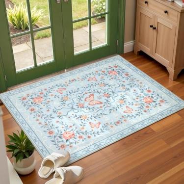 Imagem de GarveeHome Tapete floral 2x3 antiderrapante, tapete de entrada, borboleta, resistente a manchas, tapete de cozinha macio para sala de jantar, quarto, lavável para sala de estar, banheiro, 5 x 7 cm