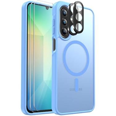 Imagem de Capa para celular Samsung Galaxy A26 5G magnética à prova de choque, [apto para MagSafe] [protetor de tela de vidro + protetor de lente da câmera] Capa translúcida antiimpressão digital para Samsung