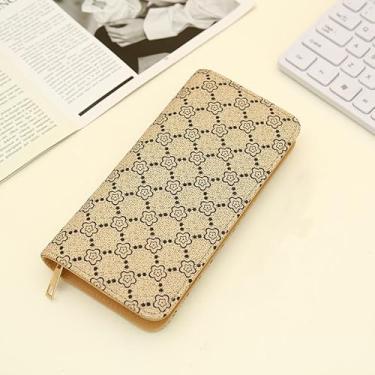 Imagem de Carteira feminina, carteira fina e fina com bloqueio de cartão de crédito, organizador de porta-cartões de couro sintético dobrável longo, bolsa de mão para dinheiro com bolso para moedas com zíper