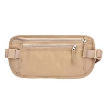 Imagem de Cinto para dinheiro com bloqueio de RFID para homens e mulheres, carteira de cintura fina para viagens e corrida, serve para passaporte, telefone e dinheiro, Marrom, Estilo extremamente simples