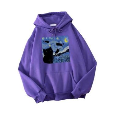 Imagem de Moletom Masculino Oversize De Fleece Com Estampa De Gato Estrelado À N