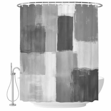 Imagem de Cortina de chuveiro de tinta cinza gradiente grafite moderno abstrato conjunto de cortinas de banho tecido impermeável cortina de banho para banheiro decoração de banheira acessórios de casa 182 x 182