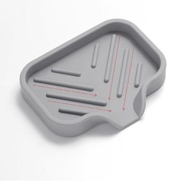 Imagem de Suporte de sabão de silicone autodrenante saboneteira sem perfuração balcão de banheiro bandeja de sabão rack de plástico antiderrapante (cinza)