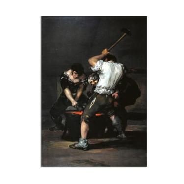 Imagem de Arte de parede de Francisco Goya, The Forge, impressão em tela famosa reprodução de pinturas a óleo abstratas imagem de arte emoldurada para decoração de casa pôster de 55 x 40 cm (22 x 16 polegadas)