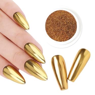 Imagem de Pó de unha com efeito espelhado, pó cromado dourado holográfico para designs decorativos de unhas.