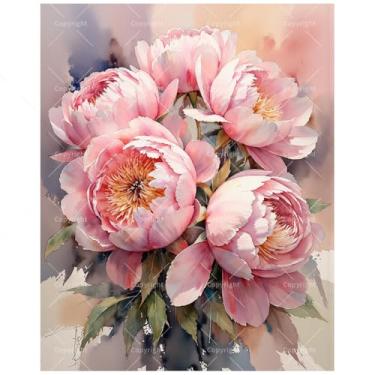 Imagem de Kit de pintura de peônias por números para adultos – DIY Soft Pink Peônias Pintura em tela 40,6 x 50,8 cm, conjunto de tinta acrílica, adequado para iniciantes, ideal para decoração de casa ou