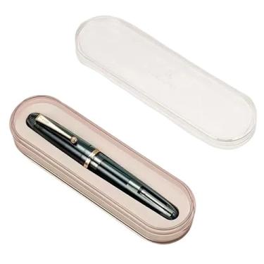 Imagem de AMSOH Caneta-tinteiro acrílica transparente, caneta giratória, ponta de 40 mm, papelaria, material escolar, conversor de tinta de alta capacidade (02, M (aproximadamente 0,7 mm))