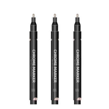 Imagem de XMKT 1/3/5 canetas marcadoras espelhadas cromadas 2 mm DIY canetas de tinta refletiva permanente ouro prata cobre marcador modelo pintura marcação (latão - 3 peças)
