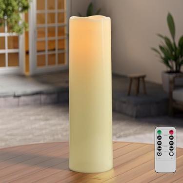 Imagem de Velas grandes para ambientes externos de 35 x 10 cm com temporizador, à prova d'água, LED, sem chama, pilar, operadas por bateria, com oscilação remota, para decoração de casa, varanda, pátio