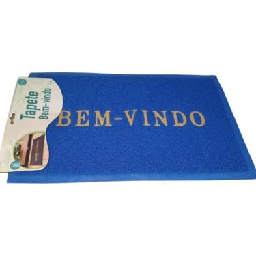 Imagem de Tapete Bem-Vindo Antiderrapante Azul para Uso Doméstico