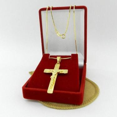 Imagem de Corrente Masculina 50cm 1mm Cruz Folheada Ouro 18k CR331 - Wnbijouteri