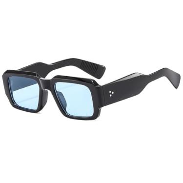 Imagem de Óculos de Sol UV400 - Lentes de Silicone Coloridas com Rebites e Hastes Largas para Homens e Mulheres, Ideais para Esportes ao Ar Livre, Corrida e Ciclismo, nas cores preto e azul.