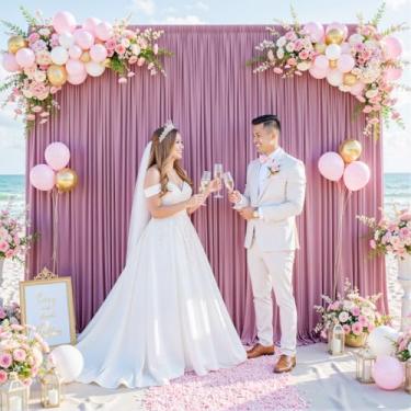 Imagem de Cortina de fundo rosa 10x10 para festas casamento sem rugas rosa foto cortinas pano de fundo cortinas decoração de tecido para festa de aniversário chá de bebê 1,5 m x 3 m, 2 painéis