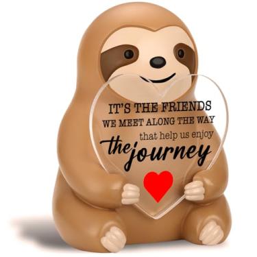 Imagem de akeke Presentes de Amizade, Preguiça, Amigo Positivo, Estatueta de Preguiça 7,5 cm Resina Decoração de Mesa com Sinal de Acrílico Coração Inspirador, Presente de Aniversário de Amizade Motivacional