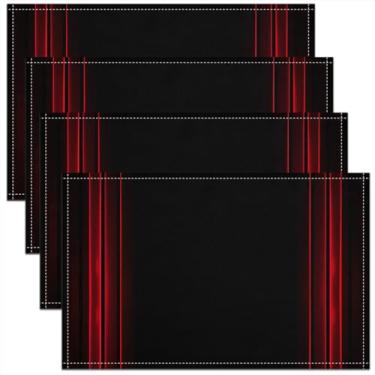Imagem de Jogo americano geométrico, abstrato, ombré, 30,5 x 45,7 cm, para mesa de jantar, moderno, vermelho e preto, impermeável, para decoração de festa, dégradé escuro, estilo simples, lavável, conjunto com