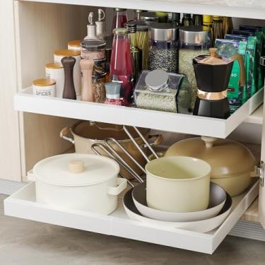 Imagem de Pacote com 2 organizadores de armário, gavetas deslizantes expansíveis de 53 cm de profundidade (30,7 cm a 51,8 cm), 3 trilhos deslizantes para armários, prateleiras dobráveis para cozinha, banheiro