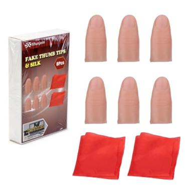 Imagem de Xfunjoin 8Pcs Professional Vanishing Silk Magic Set: 6 Middle Fake Thumb Tips & 2 Silk Handkerchiefs - Close-Up Magic Props for Vanish & Appear Illusions